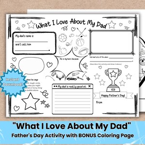 Wat ik leuk vind aan mijn vader | Leuke vragenlijst voor kinderen | Vaderdagkaart van kind | Kleurplaat voor papa | Lastminutecadeau Vaderdag