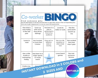 Coworker Bingo | Employee IceBreaker | Team Building Game |  Employee Bingo | Office Party Game | Work Games | Get to Know You | Staff Game