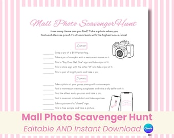 Mall Photo Scavenger Hunt | Teen Scavenger Hunt | Jogos de formação de equipes | Jogos de festa do pijama | Caça ao tesouro para adultos | Aniversário de pré-adolescentes