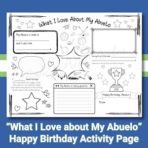Abuelo Birthday Card, What I Love About My Abuelo, Abuelo Printable Activity, Last minute Abuelo Birthday, Feliz Cumpleanos from grandchild