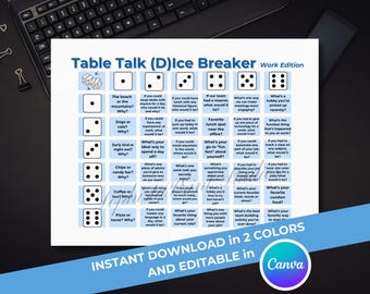 Table Talk Dice Icebreaker Game | Team Building Games | Work Games | Office Party Game | Get to know you printable | Staff Meeting Game |