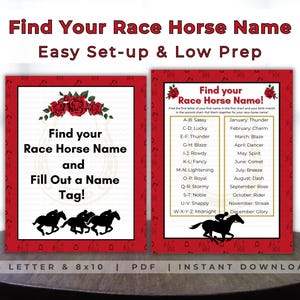 Derby Party Game | Kentucky Party Game | Derby Horses | Whats Your Name Game | Derby Activity | Party Icebreakers | Horse Party | All Ages