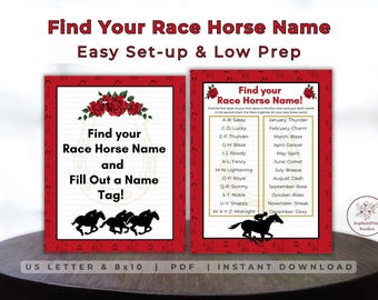 Derby Party Game | Kentucky Party Game | Derby Horses | Whats Your Name Game | Derby Activity | Party Icebreakers | Horse Party | All Ages
