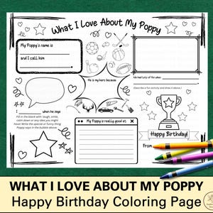 Birthday Card for Poppy, What I Love About Poppy, All About Poppy, Poppy Birthday Gift, Last Minute Gift from kid, Poppy Bday Card