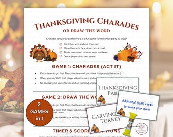 Thanksgiving Charades Spiel, Thanksgiving Zeichenspiel, Thanksgiving Party Spiel, Thanksgiving Eisbrecher, Friendsgiving Eisbrecher Spiel