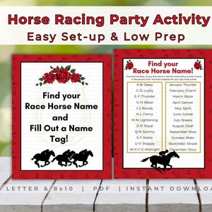 Derby Party Game | Kentucky Party Game | Derby Horses | Whats Your Name Game | Derby Activity | Party Icebreakers | Horse Party | All Ages