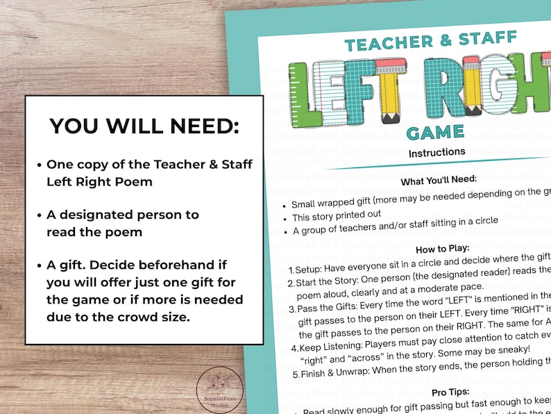 Teacher & Staff Left Right Across Game | Left Right Poem | School Team ...
