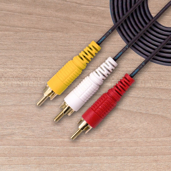 SatelliteSale 3 Male to 3 Male RCA Audio Video AV Composite Cable Universal Wire PVC Black Cord
