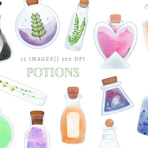 Potion Bottle Clip art, Whimsical Watercolor Clip Art, Dungeons and Dragons