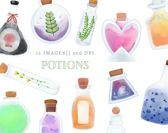 Watercolor Potion Bottle Clip Art: Whimsical D&D Designs (Digital Download)