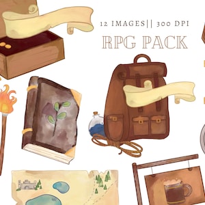 DnD Rustic Watercolor Clipart, Roleplay Game PNG, Digital Scrapbook, GoodNotes compatible