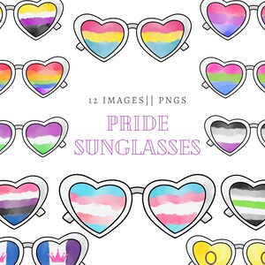 Pacote de óculos de sol em formato de coração com bandeira do orgulho arco-íris, PNGs de bandeiras LGBTQIA+, download digital do mês do orgulho