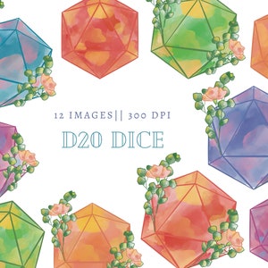 d20 Aquarell Clipart, digitale PNG-Datei