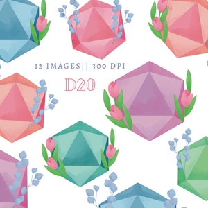d20 Boho Aquarell Clipart - DnD Digital Download - Würfel PNG
