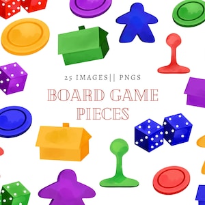 Colorful Board Game Pieces PNG Bundle, Game Night PNG, Board game Clipart digital download