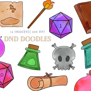 DnD Doodles Watercolor Clip Art, Roleplay game png, Digital Journal