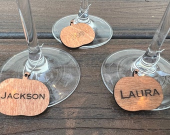 Halloween Wine Glass Charm | Wood Engraved | Pumpkin Wine Glass Tags