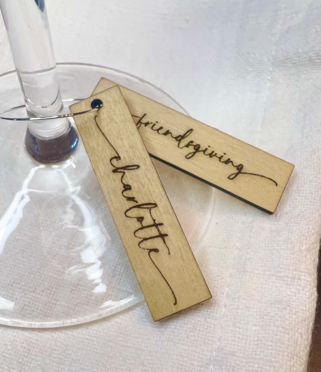 Custom Wine Glass Charm Wood Engraved Custom Wine Glass Tags