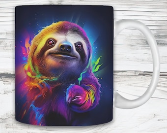 Sloth Head Color Splash - Sublimation PNG Digital Download for Coffee Mug Wrap - Sloth Lovers