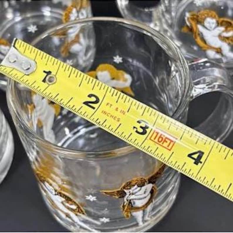 4 tasses à café Angel Sirens fabriquées aux États-Unis en verre transparent - Excellent état. image 8