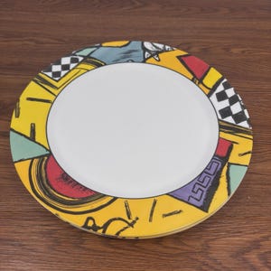 5 X ARCOPAL France 12.5&quot; Dinner PLATES Platter Patchwork Post Modern ABSTRACT