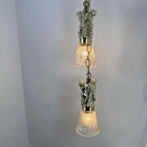 Gold Cherub Hanging Double Light Lamp Lumiart Canada Hollywood Regency Art Deco