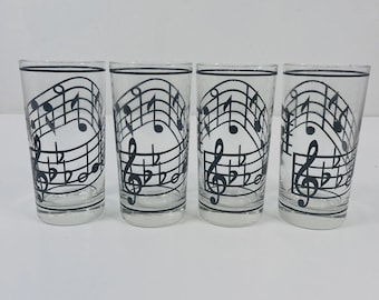 4 X Musical Notes Highball Drinking Glasses - Music - Treble Clef