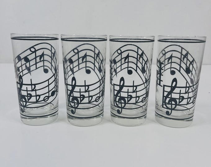 4 X Musical Notes Highball Drinking Glasses - Music - Treble Clef