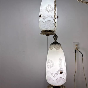 Pair of Vintage Hollywood Regency Hanging Art Glass Swag Pendant Lamps - Germany