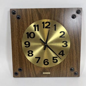 Vintage Westclox Mid Century Wood Gold/Brass Wall Clock - Original !!!