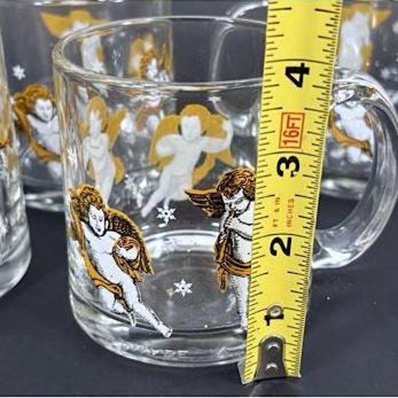 4 tasses à café Angel Sirens fabriquées aux États-Unis en verre transparent - Excellent état. image 7