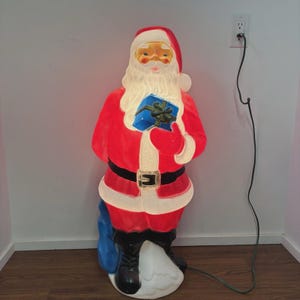 Vintage Blow Mold SANTA CLAUS 33” EMPIRE Plastic 1971 Lighted Blue Present Works