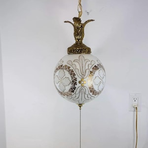 Vintage Hollywood Regency Hanging Art Glass Swag Pendant Lamp - Germany
