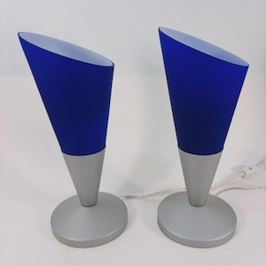 2 X IKEA KRYOLIT Table Lamps - Post Modern - Cobalt Blue Glass - Vintage