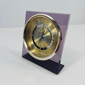 Vintage TIAS Lucite MCM Quartz World Time Zone Clock - Airplane Second Hand