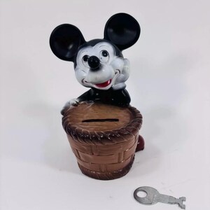 Vintage Early Mickey Mouse Coin Bank With Original Key - Disney Productions