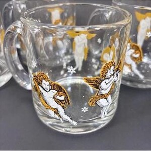 4 tasses à café Angel Sirens fabriquées aux États-Unis en verre transparent - Excellent état. image 3