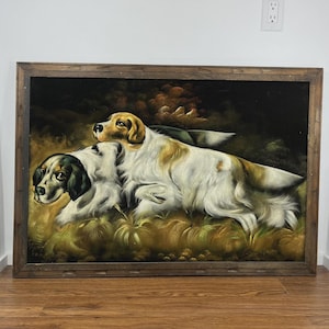 VINTAGE MCM Black Velvet Hounds Dogs Painting Large Mexico (please read)