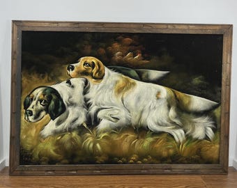 VINTAGE MCM Black Velvet Hounds Dogs Painting Large Mexico (please read)