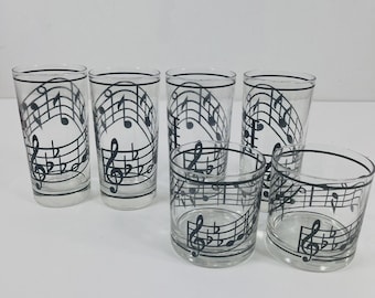 6 X Musical Notes Highball / Whiskey Drinking Glasses - Music - Treble Clef