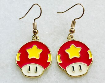 Nintendo Super Mario Bros Mushroom Dangle Earrings Lightweight Halloween Fun