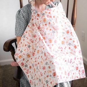 Nursing Cover for Baby Breastfeeding & Pumping | Rust Floral Cotton | Breathable Breast Feeding Apron