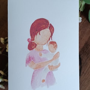 Carte de voeux imprimée à l'aquarelle / Impression d'art / Fête des mères / Nouveau bébé / Félicitations / Vierge /