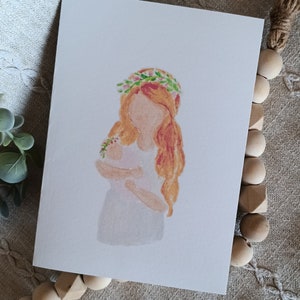 Carte de voeux imprimée à l'aquarelle / Impression d'art / Fête des mères / Nouveau bébé / Félicitations / Couronne