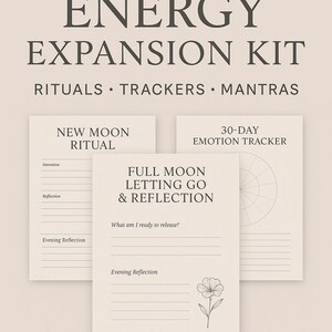 Kit di espansione dell'energia lunare / Schede di lavoro per rituali lunari, tracciamento delle emozioni, mappatura della luna e carte mantra stampabili - Diario digitale in formato PDF