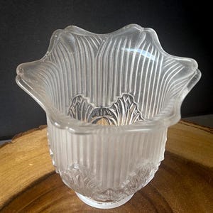 Embossed Glass Lamp Shade - Frosted Art Deco / Edwardian Style, Ornate Scalloped Light Fixture Cover