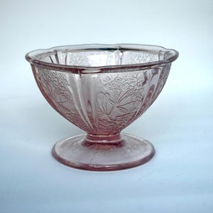 Depression Glass Footed Dish | Champagne or Sherbet Cherry Blossom Pink by Jeanette Glass vintage bar ware pressed glass floral dessert cup