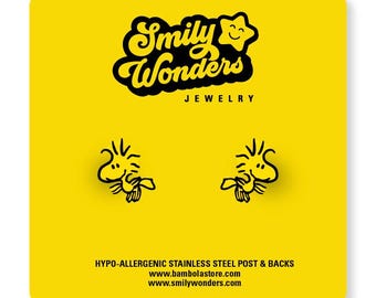 Woodstock earrings / bird / yellow / kids / cartoon / girls / studs /  hypo-allergic stainless steel