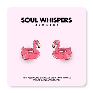 Pink flamingo earrings / kawaii earrings / life saver earrings / kids earrings / cartoon / girls/ studs/ hypo-allergic stainless steel