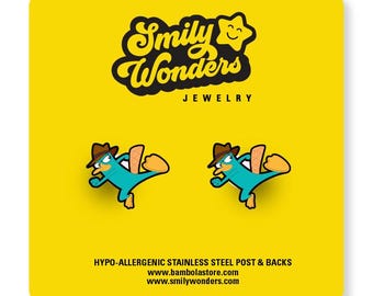 Perry stud earrings / ornitorringo / the platypus / kids earrings / cartoon / girls / studs /  hypo-allergic stainless steel